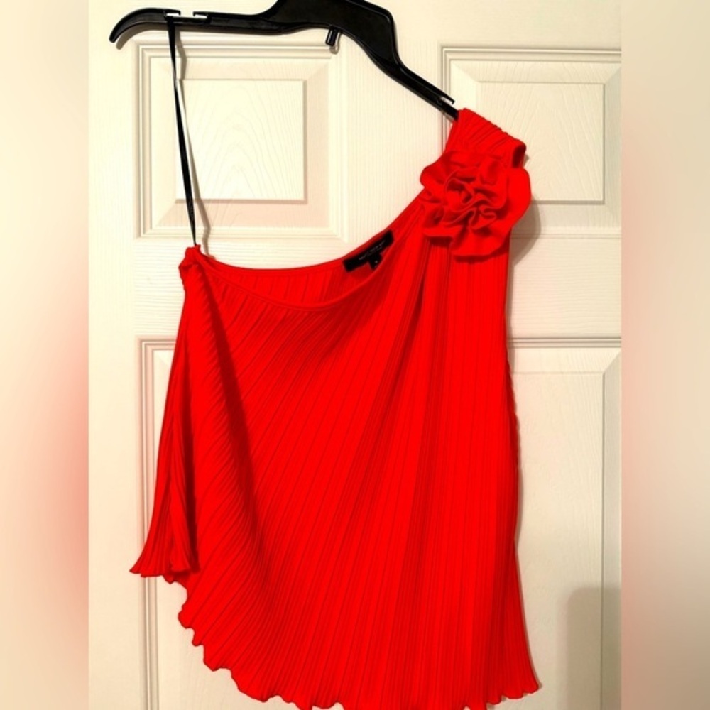 Marc New York Orange One-Shoulder Pleated Top